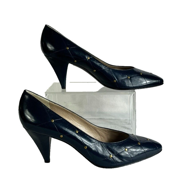 Bruno Magli Shoes Womens 8.5 Blue Leather Quilted Pumps Heels Lined Italy Made - Picture 6 of 11